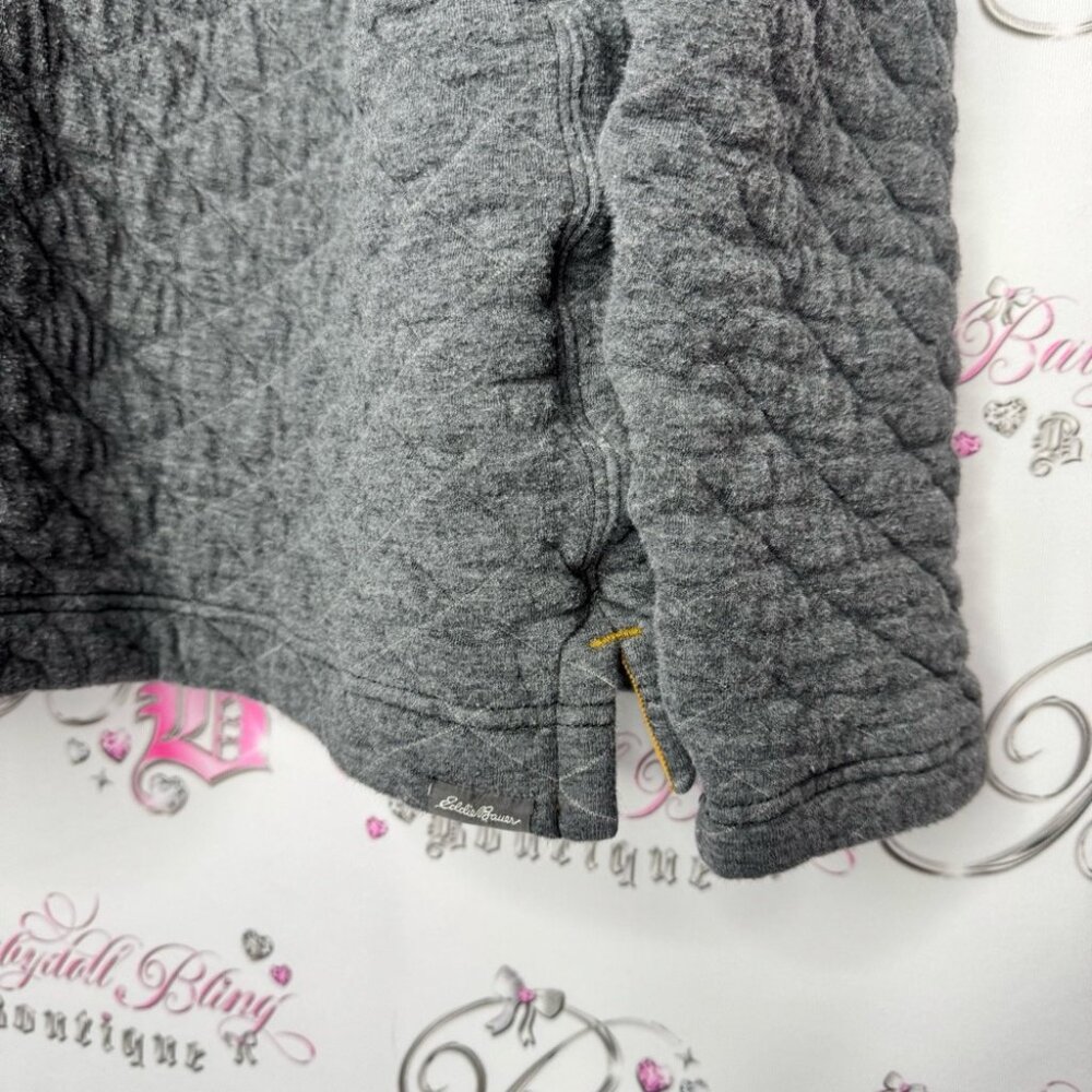 Eddie Bauer jacket pull over quilted sweater grey logos comfy thick warm quilt - Picture 5 of 10